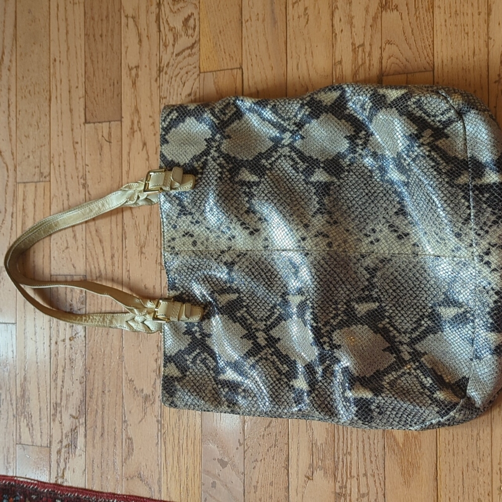 Cynthia Rowley Snake Print Satchel in Beige and Black